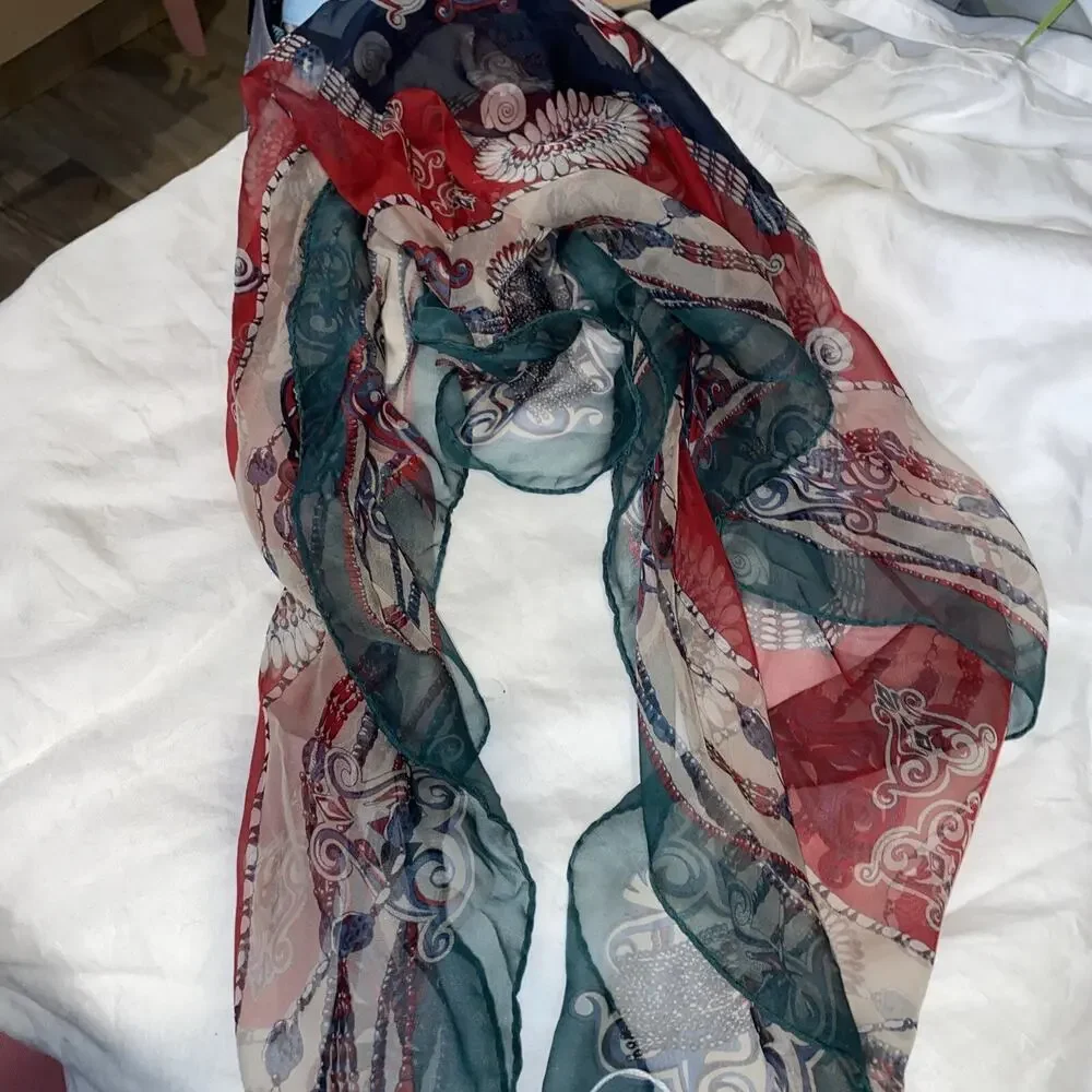 Rodier 100% Silk Square Scarf Nautical Design 34”x34” Navy Green Red Cream New